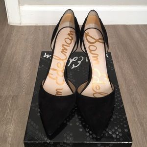 Sam Edelman black suede & embossed leather heels.